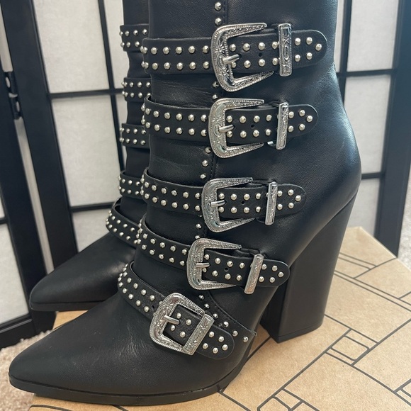 Steve Madden Comet Western Studded Heeled Black Boots 8.5 - Picture 1 of 7